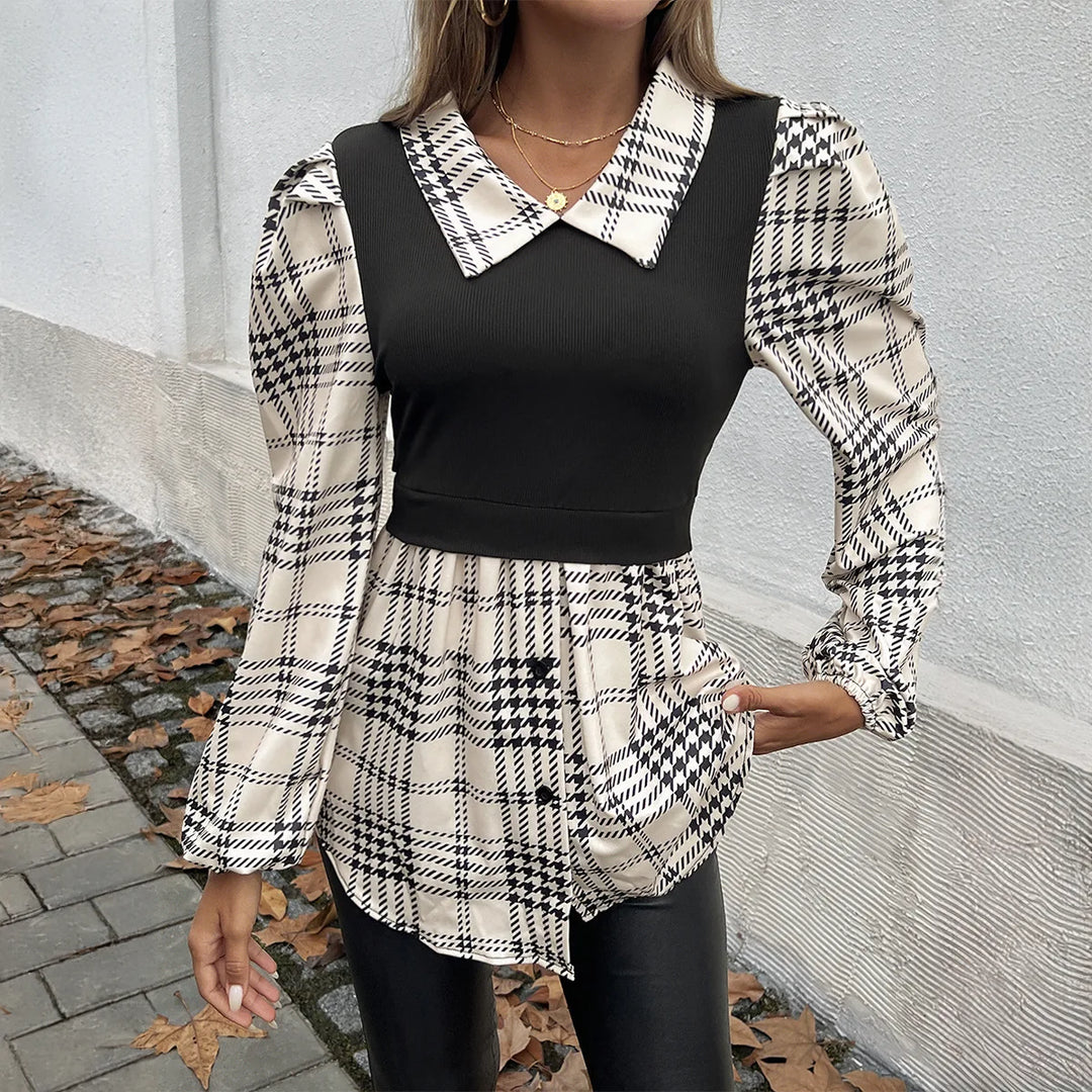 Sofia – Klassieke Damesblouse met Ruitpatroon