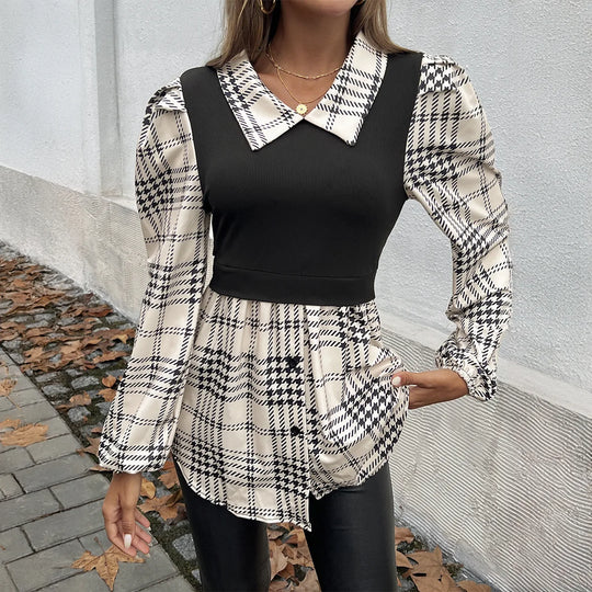 Sofia – Klassieke Damesblouse met Ruitpatroon