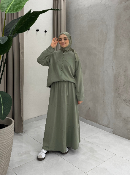 Mariam – Elegante Olive Dames Outfit Set