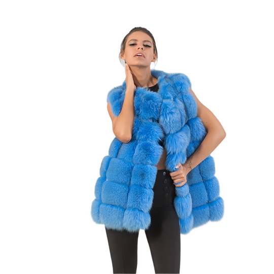 Sofia – Luxe Blauwe Fox Fur Vest voor Dames