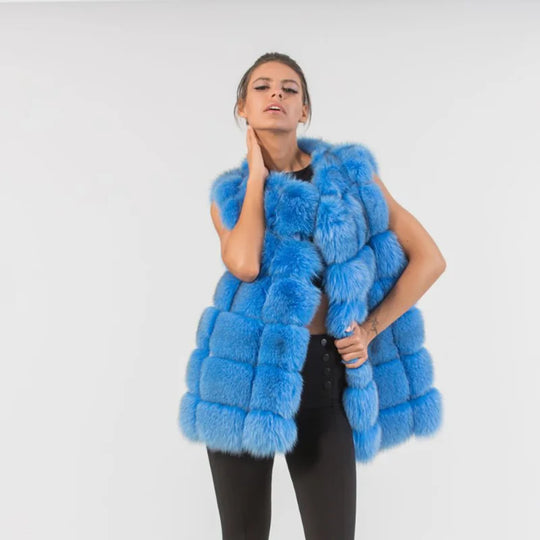 Sofia – Luxe Blauwe Fox Fur Vest voor Dames