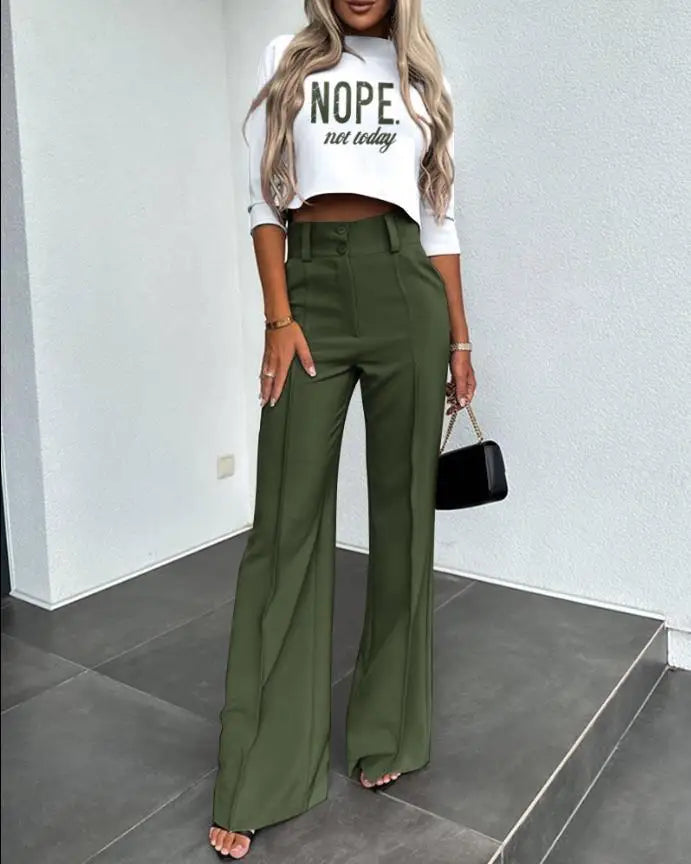 Layla – Elegante Dames Set met Hoge Hals Top &amp; Micro Horn Elegante Broek