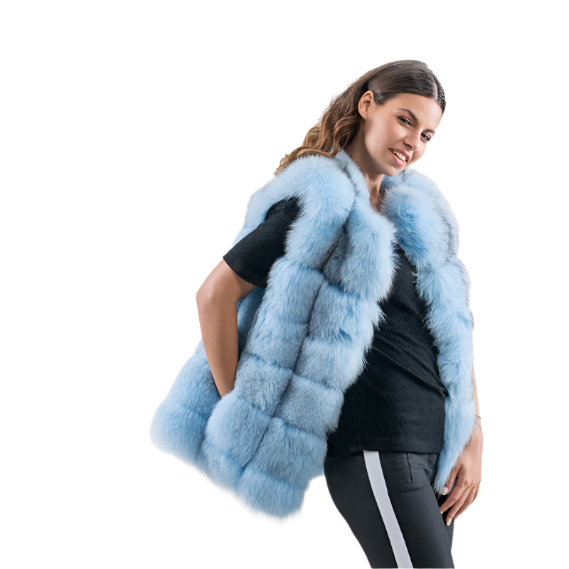 Sofia – Luxe Blauwe Fox Fur Vest voor Dames