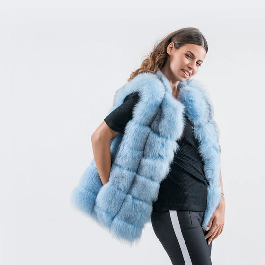 Sofia – Luxe Blauwe Fox Fur Vest voor Dames