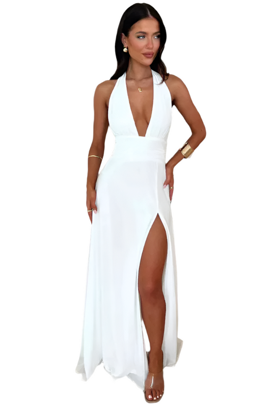 Zahra – Elegante Mouwloze Open Rug Hoge Split Jurk voor Dames