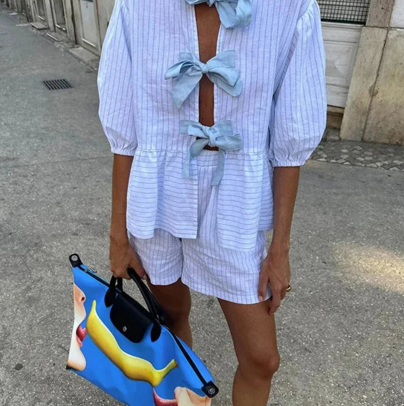 Layali – Gestreepte Bow Vrouwen Zomers Strandset