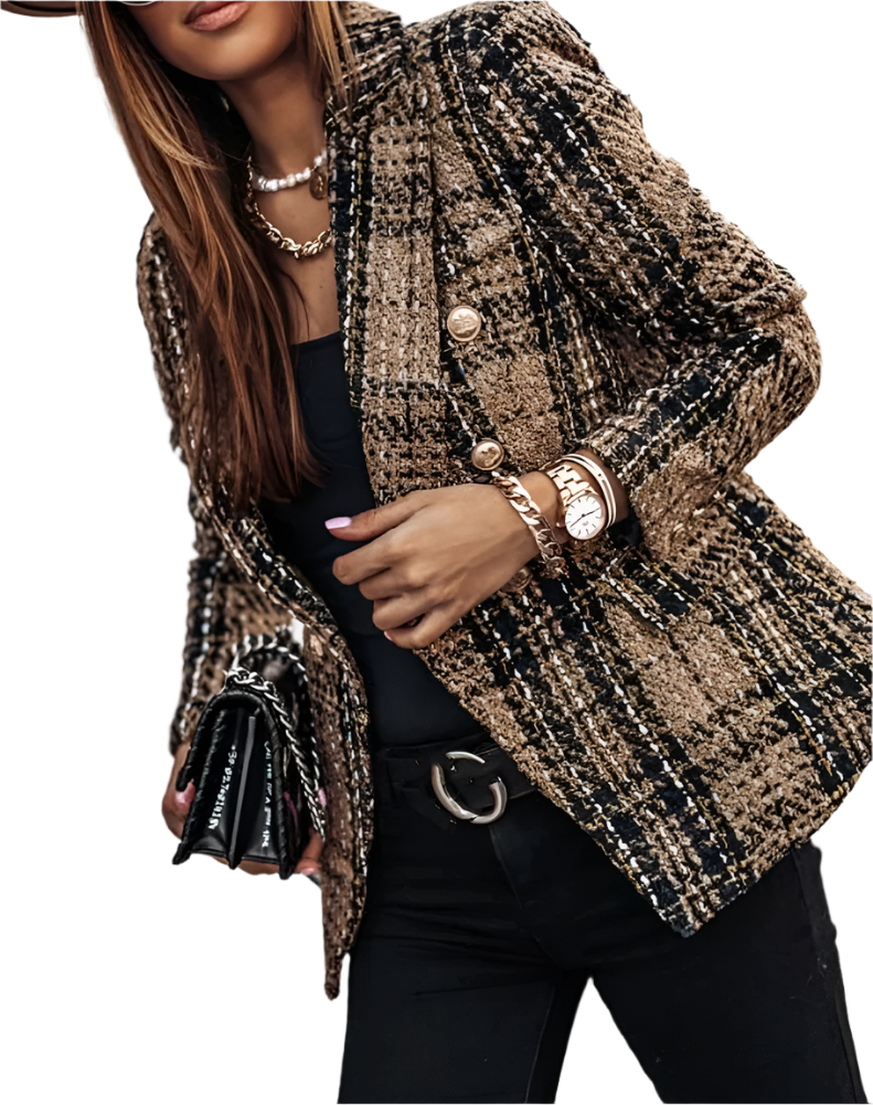 Elena – Geruite Damesblazer met Dubbele Knopen