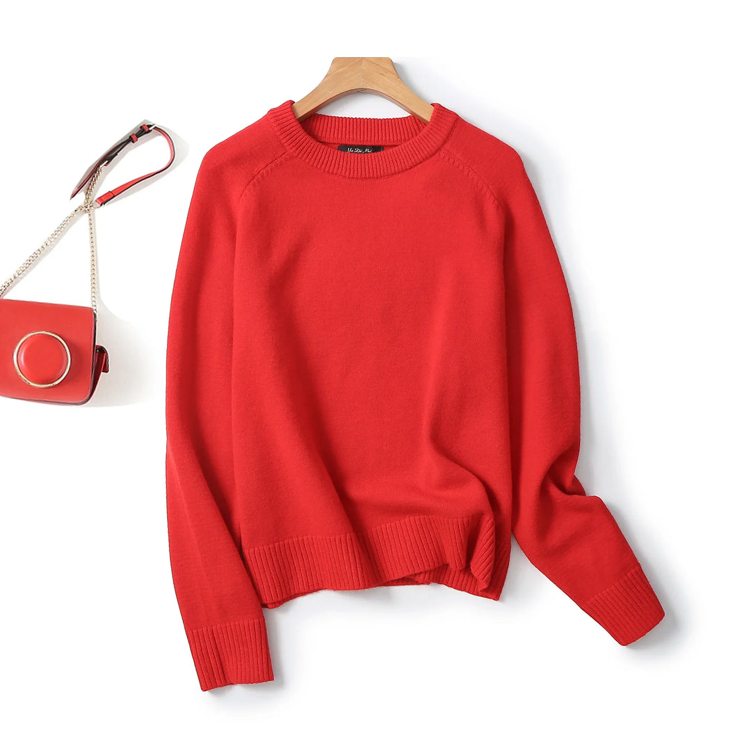 Lina – Dames Rood Wolblend Trui voor de Herfst
