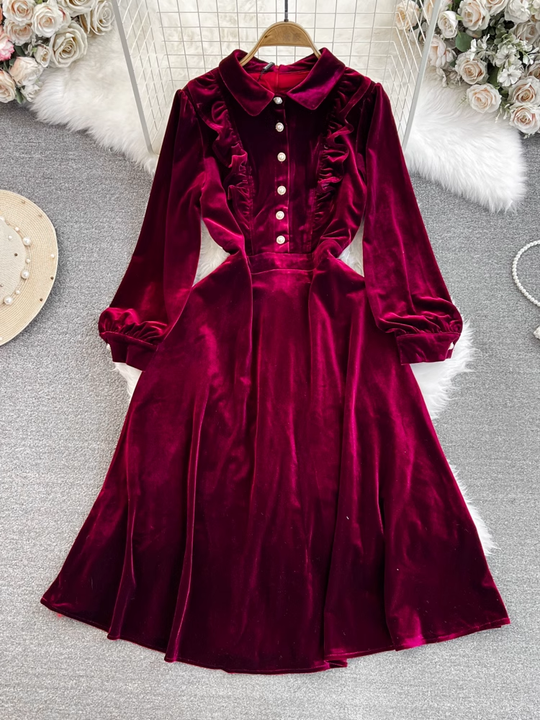 Zhavia – Elegante A-lijn Velours Jurk voor Dames