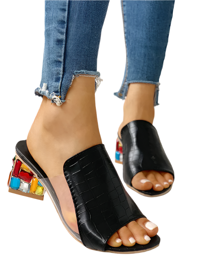 Alessia – Veelkleurige Crocoprint Dames Sandalen met Hak
