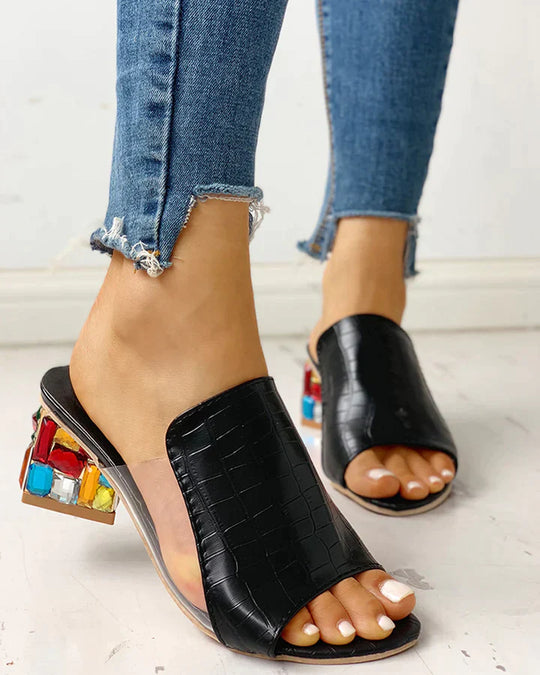 Alessia – Veelkleurige Crocoprint Dames Sandalen met Hak