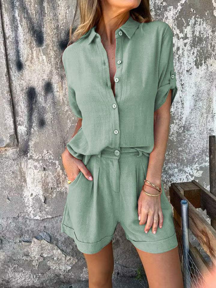 Lucia – Luchtige Linnen Blouse met Halve Mouwen voor Dames
