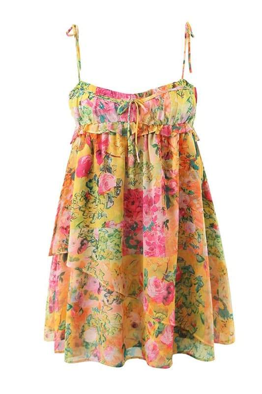 Chiara – Elegante Bloemen Gedrukte Chiffon Mini Jurk voor Dames, Ademend en Licht